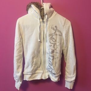 faux fur lined zip-up hoodie